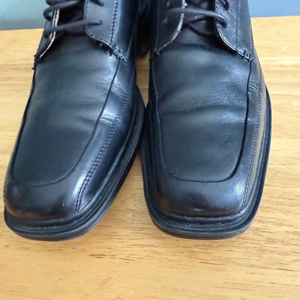 Florsheim Men 10 Black Leather Square Toe Derby Dress Shoe Dark Academia Classic